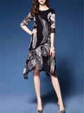 Womens Uneven Floral Chiffon Dress