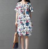 Womens Breezy Linen Floral Dress