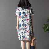 Womens Breezy Linen Floral Dress