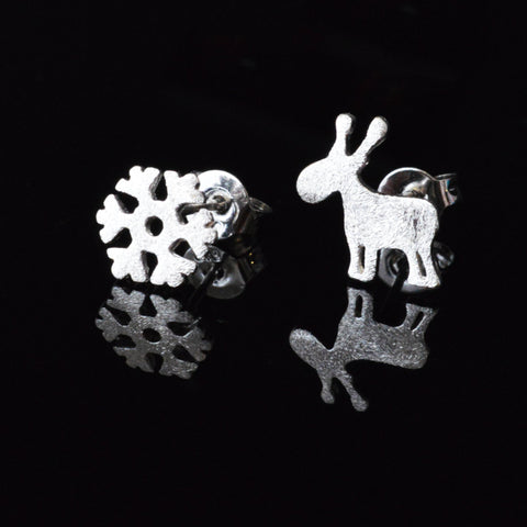 Wink Moose & Snowflake Sterling Silver Earrings