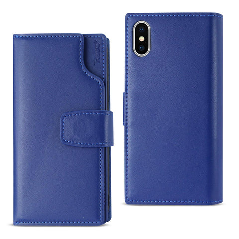 Reiko iPhone X Genuine Leather Wallet Case With Open Thumb Cut In Ultramarine
