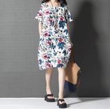 Womens Breezy Linen Floral Dress