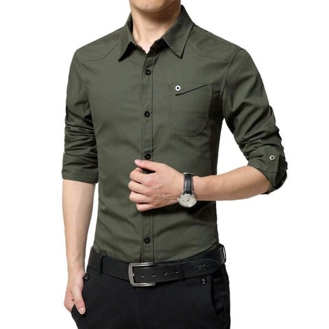 Mens Long Sleeve Shirt with Button Pocket