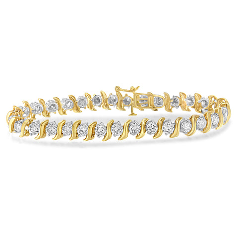 14K Yellow Gold 10ct TDW Diamond S-Link Tennis Bracelet (J-K,SI2-I1)
