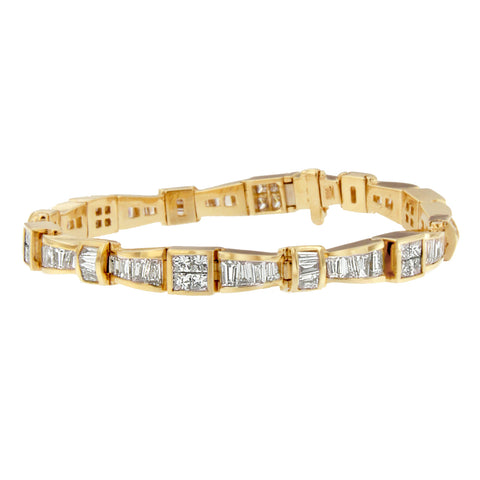 14K Yellow Gold 7 3/4 CTTW Princess and Baguette Cut Diamond Bow-Link Bracelet (H-I, SI1-SI2)