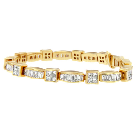 14K Yellow Gold 8.13ct. TDW Princess and Baguette Cut Diamond High Fashion Bracelet (G-H,VS1-VS2)