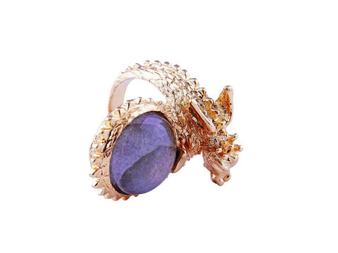 Dragon Ring with Natural Labradorite in 18k Gold Plated Brass