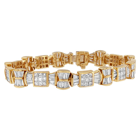 14K Yellow Gold 9.9ct. TDW Princess and Baguette Cut Diamond Love Bows Bracelet (G-H,VS1-VS2)