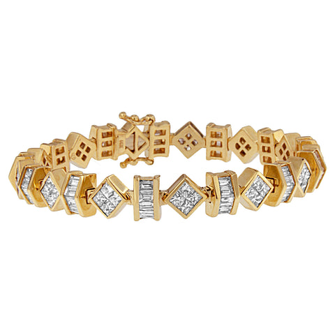 14K Yellow Gold 7 1/2ct. TDW Princess and Baguette Cut Diamond Modern Link Bracelet (G-H,VS1-VS2)