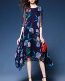 Womens Uneven Floral Chiffon Dress