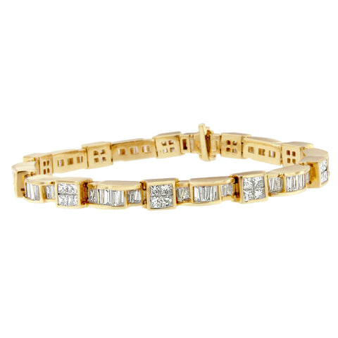 14K Yellow Gold 7ct. TDW Princess and Baguette Cut Diamond Cube-Link Bracelet (G-H,VS1-VS2)