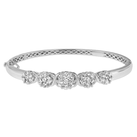 14K White Gold 2 1/2 ct. TDW Round-Cut Diamond Floral Bangle Bracelet (H-I,SI1-SI2)