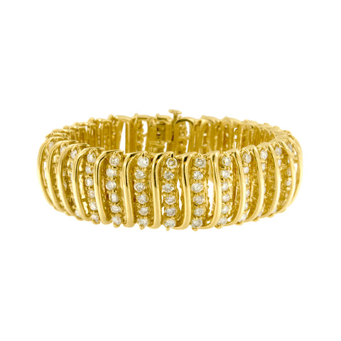 10k Yellow Gold 15ct TDW Round-cut Diamond Chevron Wave Tennis Bracelet (J-K, I2-I3)
