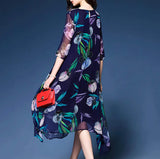 Womens Uneven Floral Chiffon Dress