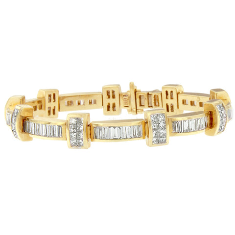 14K Yellow Gold 7 3/8ct TDW Princess and Baguette Cut Diamond Bar Link Bracelet (H-I,SI1-SI2)
