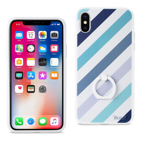REIKO IPHONE X STRIPE PATTERN TPU CASE WITH ROTATING RING STAND HOLDER