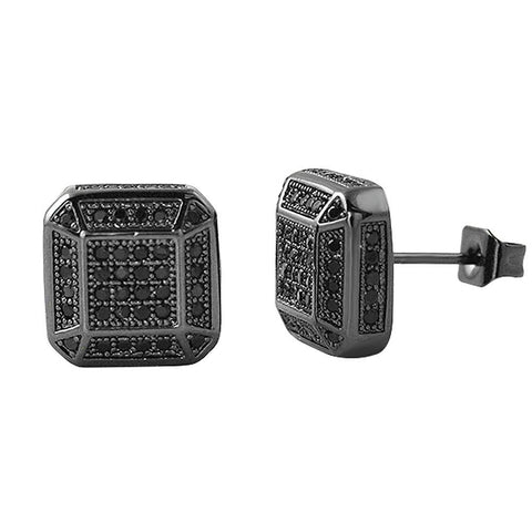 3D Smooth Box Black CZ Micro Pave Earrings